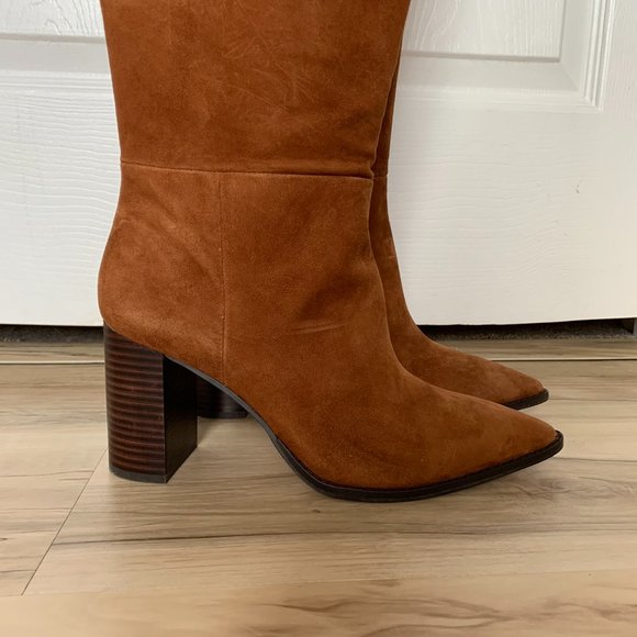 Ann Taylor Women's Suede Knee-High Pointed Toe Boots, Chestnut, size 9 NWOB - Picture 2 of 8